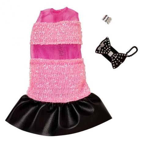 Barbie Moda Look Completo - Vestido Rosa Con Volante.