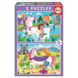 Puzzle Unicornios y Hadas  2x20 piezas.-