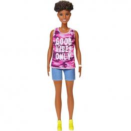 Barbie Fashionista - Muñeca con pelo moreno rizado y corto