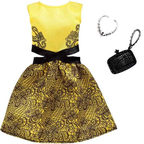 Barbie Moda Look Completo - Falda Estampada y Camiseta Amarilla