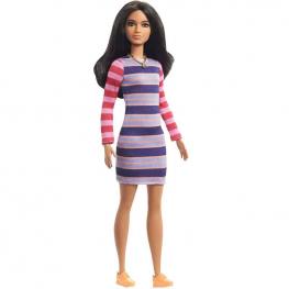 Barbie Fashionista - Muñeca Morena con Vestido de Rayas