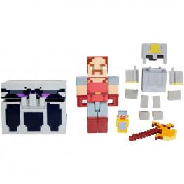 Minecraft - Figura con Armadura Metálica Completa y Cofre de Batalla