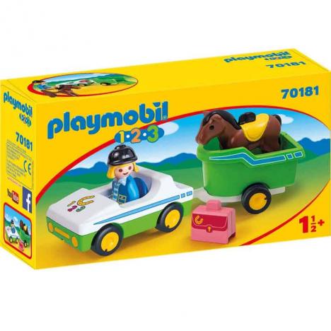 Playmobil 1,2,3 - Coche con Remolque de Caballo