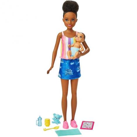 Barbie Skipper Muñeca Afro con Bebé y Accesorios
