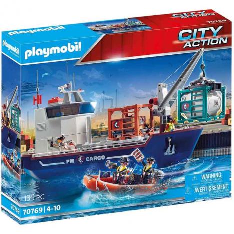 Playmobil - City Action: Gran Buque Portacontenedores con Barco Aduanero