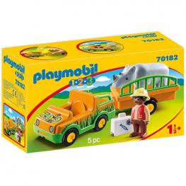 Playmobil 70182 - 1,2,3 - Vehículo Zoo Rinoceronte