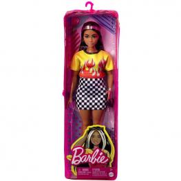 Barbie Fashionista - Muñeca Pelo Blanco y Negro Curvy con Top con Llamas