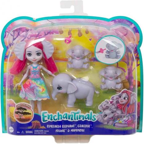 Enchantimals Royal Muñeca Esmeralda Elephant con Familia de Mascotas (MATTEL GTM30)