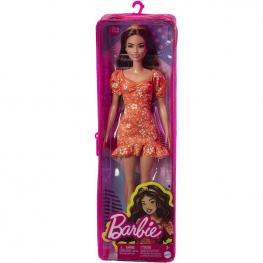 Barbie Fashionista - Muñeca Morena con Vestido Blanco y Naranja Floral (Mattel HBV16)