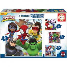 Puzzle Spidey & His Amazing Friends 4 Progresivos 12, 16, 20, 25 piezas.-