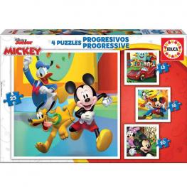 Puzzle Mickey & Friends 4 Progresivos 12, 16, 20, 25 piezas.-