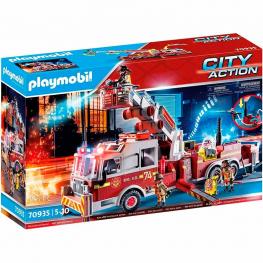 Playmobil 70935 - City Action: Vehículo Bomberos: US Tower Ladder con luz y Sonido