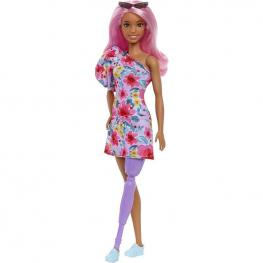 Barbie Fashionista - Muñeca Pelo Rosa con Vestido Floral y Pierna Protésica (Mattel HBV21)