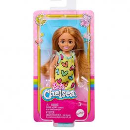 Barbie Club Chelsea - Castaña con Vestido Amarillo de Corazones (Mattel HNY57)