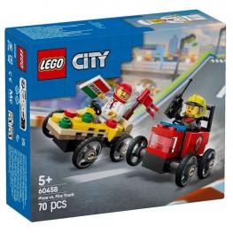 Lego 60458 City - Pack de Coches de Carreras: Pizza vs. Camión de Bomberos