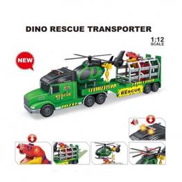 Camión Transporte Dinos con Helicóptero 1:12 con Luz y Sonido