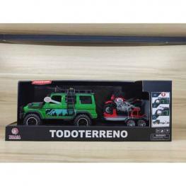 Todoterreno con Remolque y Moto 1:14 con Luz y Sonido