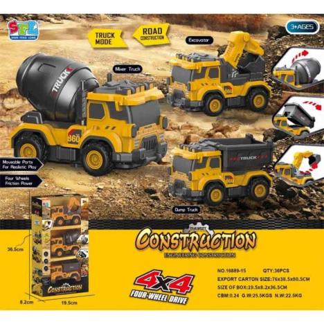 Set 3 Camiones de Obras Fricción