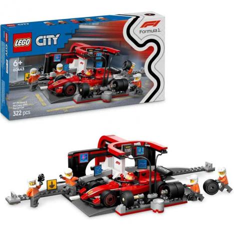 Lego 60443 City - Parada en Boxes de F1 y Equipo de Mecánicos con Coche Ferrari