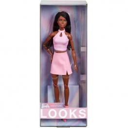 Barbie Looks Trenzas Muñeca Afroamericana con Conjunto de Falda Rosa (Mattel HRM13)