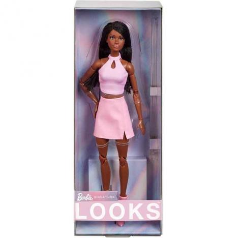 Barbie Looks Trenzas Muñeca Afroamericana con Conjunto de Falda Rosa (Mattel HRM13)