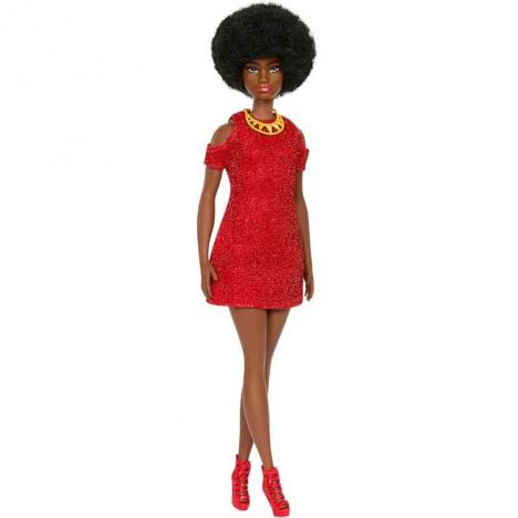 Barbie Fashionista con Vestido Rojo y Collar Dorado (Mattel HRH18)